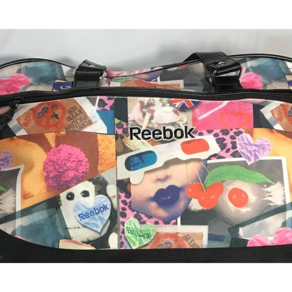 Reebok Weekender Duffle Travel Bag Collage Print Polka Dot Lining 19" Like New - Picture 3 of 16